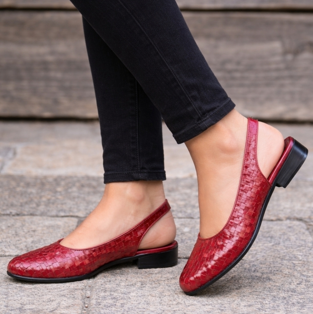 Trotters Red Woven Slingback Flats